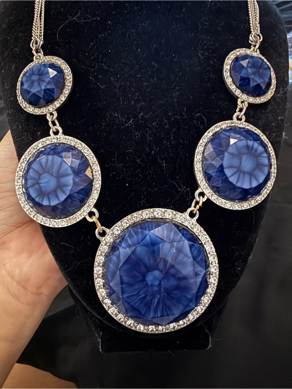 Blue Crystal Statement Necklace – Silver-Tone Accents